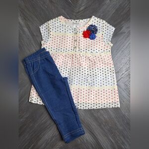 NWT CARTER'S | White Polka Dot Top with Floral Accent | Size 6 Months